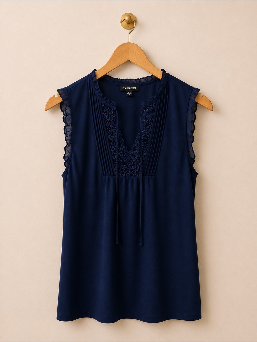 Express Navy Blue Lace Ruffle Sleeveless Blouse Size M